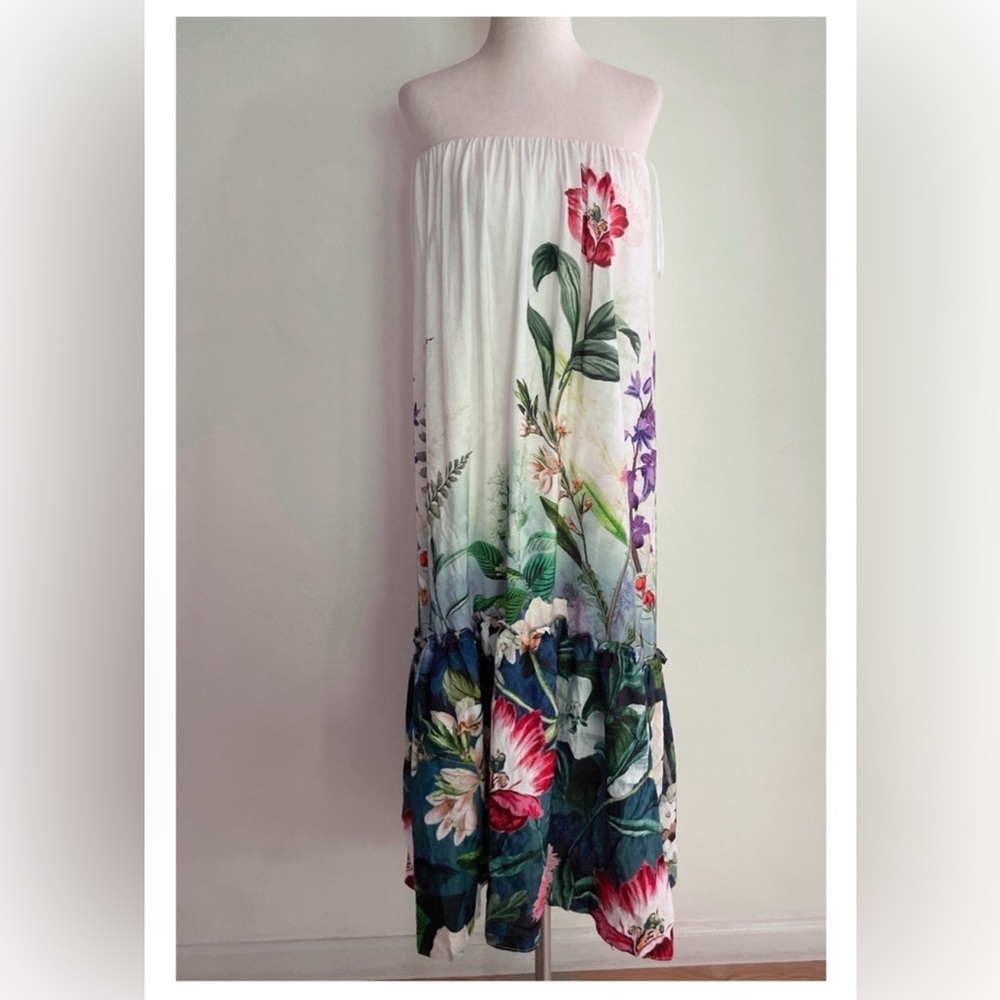Anthropologie Floral Strapless Maxi Dress Sz M - Picture 5 of 7